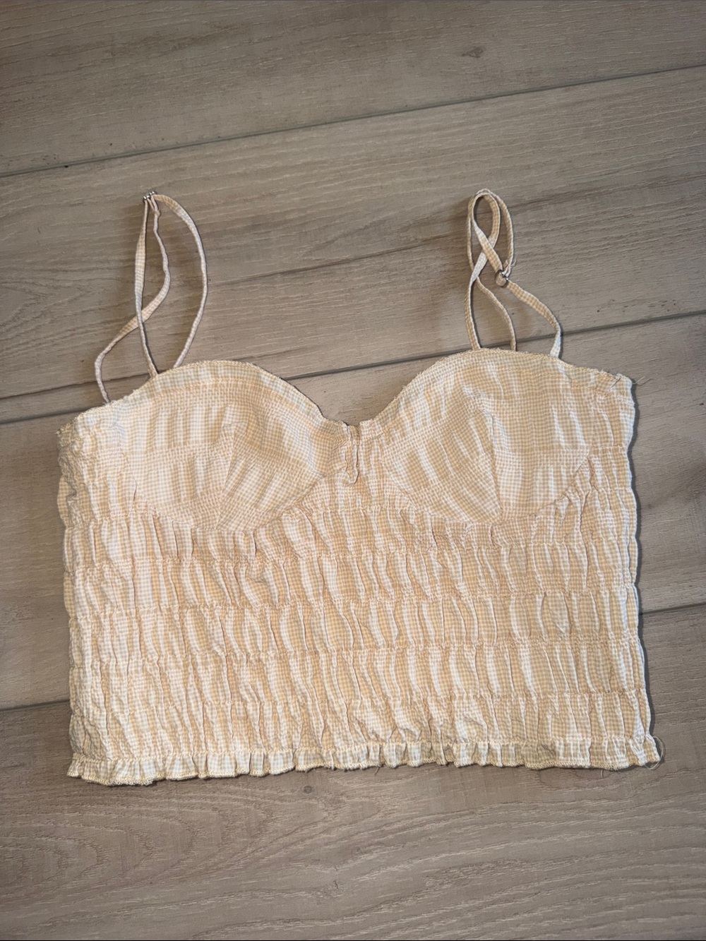 Zara Light Cream Smocked Bustier Cami Tank Top